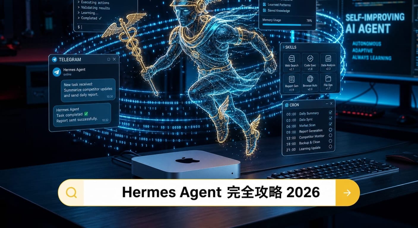 Hermes Agent 完全攻略 2026:從零打造會自己變強的開源 AI 代理人